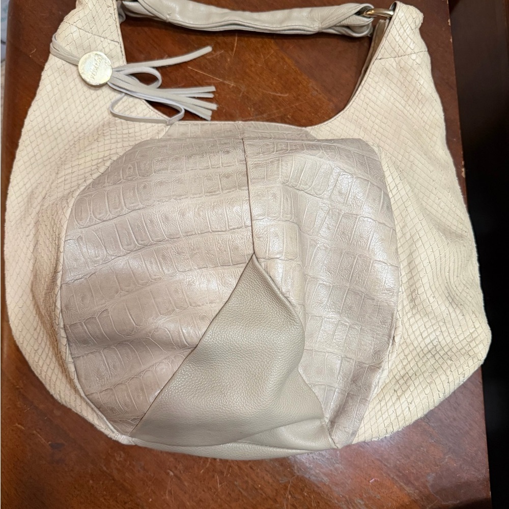 Furla Snake & Croc-Embossed Leather Slouchy Hobo Shoulder Bag — Neutral/Cream - Picture 5 of 12